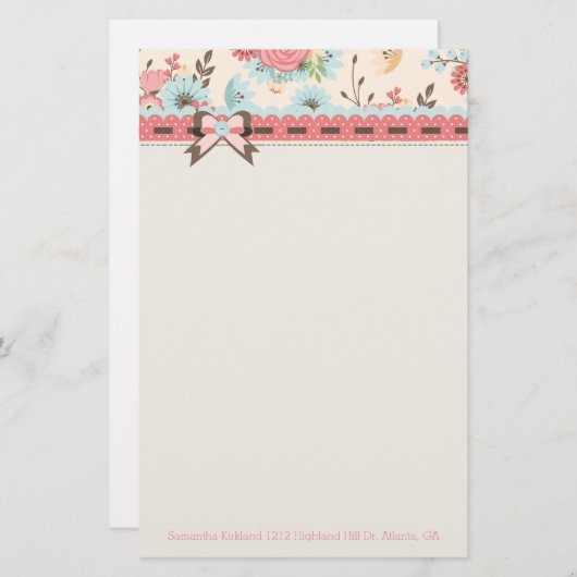 かわいらしい花ヘッダーのカスタムの文房具 便箋 (正面/裏面)