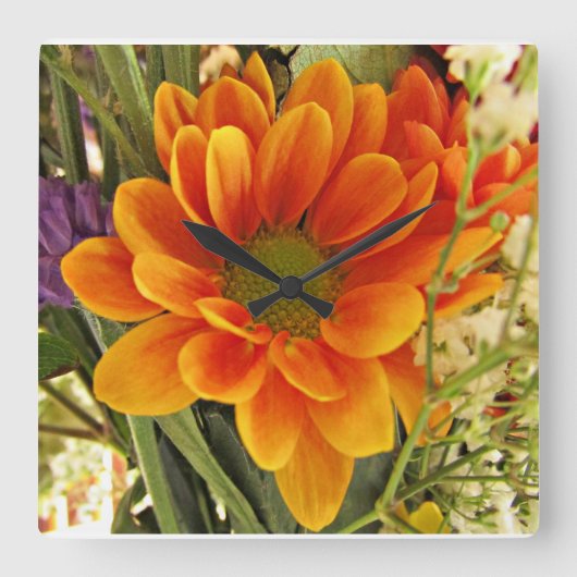 かわいらしい花 スクエア壁時計 (正面)