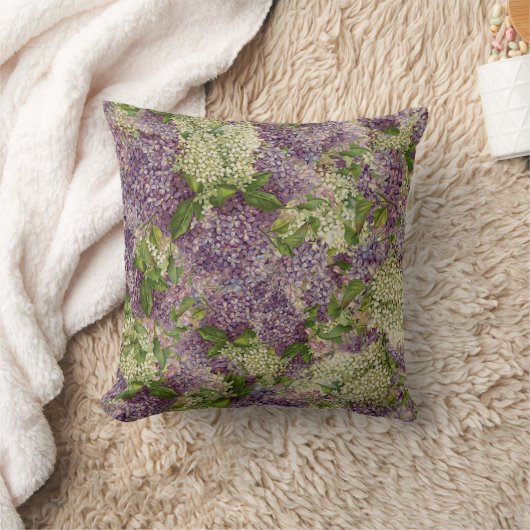 かわいらしい薄紫のストライプのでモダンなヴィンテージの花柄パターン クッション (ブランケット)