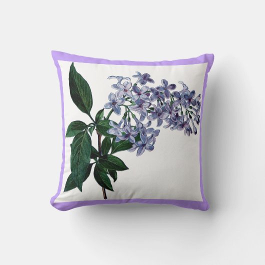 かわいらしい薄紫の花の紫色の装飾的 クッション (正面)