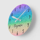 かわいらしい虹のグリッターの輝きの魅力の女の子 ラウンド壁時計 (傾斜)