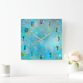 かわいらしい虹色の青いきらめくの人魚のスケール スクエア壁時計 (ホーム)