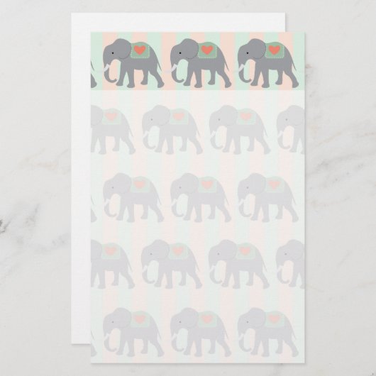 かわいらしい象のストライプのな珊瑚のモモのミントの緑 便箋 (正面/裏面)