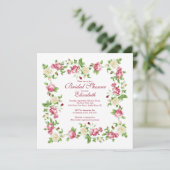 かわいらしい赤い及び白いバラの花柄のブライダルシャワー 招待状 (スタンド正面)