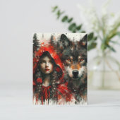 かわいらしい赤とオオカミ ポストカード (スタンド正面)