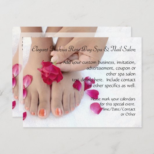 かわいらしい赤紫のピンクのバラのペディキュアのサロン インビテーションポストカード (正面/裏面)