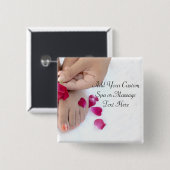 かわいらしい赤紫のピンクのバラのペディキュアのサロン 缶バッジ (正面&裏面)