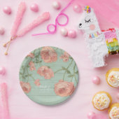 かわいらしい赤面のピンクのモモのバラの木製の塀のヴィンテージ ペーパープレート (パーティー)