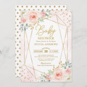 かわいらしい赤面の金ゴールドの幾何学的な花のベビーシャワー 招待状 (正面/裏面)