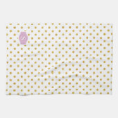 かわいらしい金ゴールドおよび白い水玉模様パターンモノグラム キッチンタオル (横)
