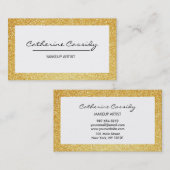 かわいらしい金ゴールドのグリッターの輝きのボーダー、メーキャップアーティスト 名刺 (正面/裏面)