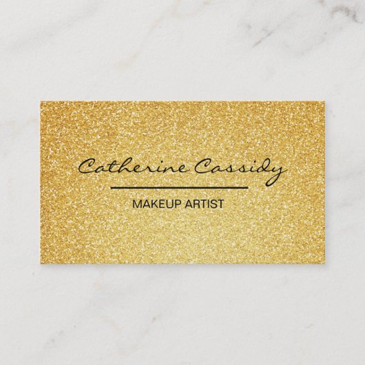 かわいらしい金ゴールドのグリッターの輝き、メーキャップアーティスト 名刺 (正面)