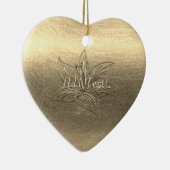 かわいらしい金ゴールドユリの花の花柄は文字のオーナメントを加えます セラミックオーナメント (右)