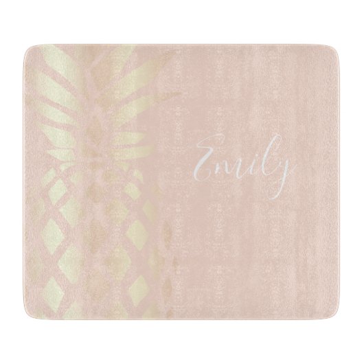 かわいらしい銅のばら色の金ゴールドのパイナップル及び赤面のピンク カッティングボード (正面)