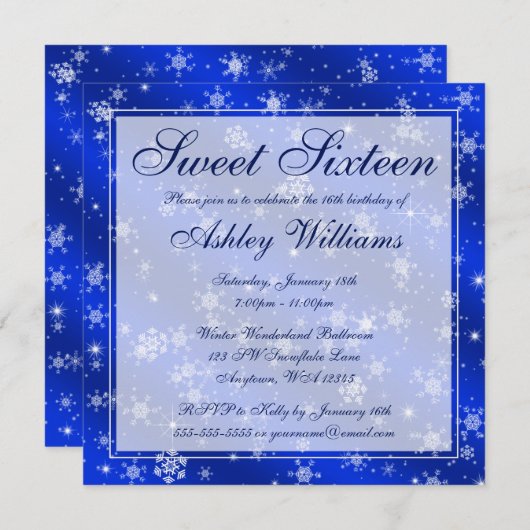 かわいらしい雪片の青い冬の不思議の国の菓子16 招待状 (正面/裏面)