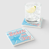 かわいらしい青い及びピンク日の幸福の引用文を握って下さい ストーンコースター (横)