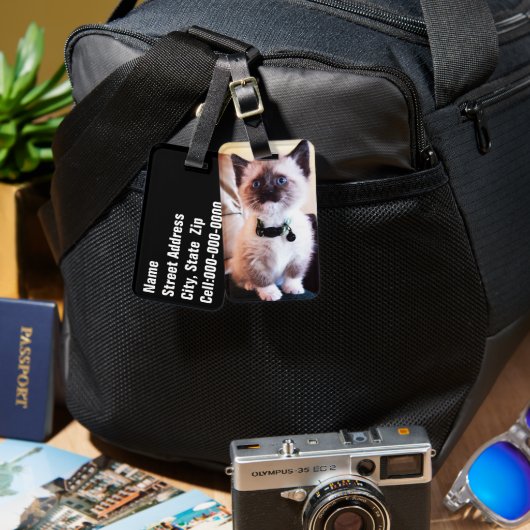 かわいらしい青い目のマスク付き子猫写真 ラゲッジタグ (正面&裏面)