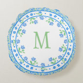 かわいらしい青緑のタマキビの花の円形のボーダー ラウンドクッション (正面)