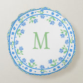 かわいらしい青緑のタマキビの花の円形のボーダー ラウンドクッション (裏面)