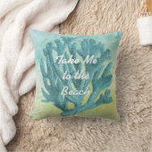 かわいらしい青緑の珊瑚の水彩画のビーチのテーマ クッション (ブランケット)