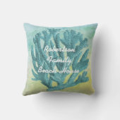 かわいらしい青緑の珊瑚の水彩画のビーチのテーマ クッション (裏面)