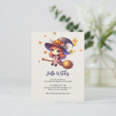 かわいらしい飛んでいるほうき魔女ハロウィン ポストカード (スタンド正面)