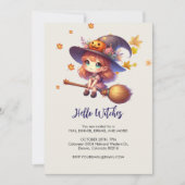 かわいらしい飛んでいるほうき魔女ハロウィン 招待状 (正面)