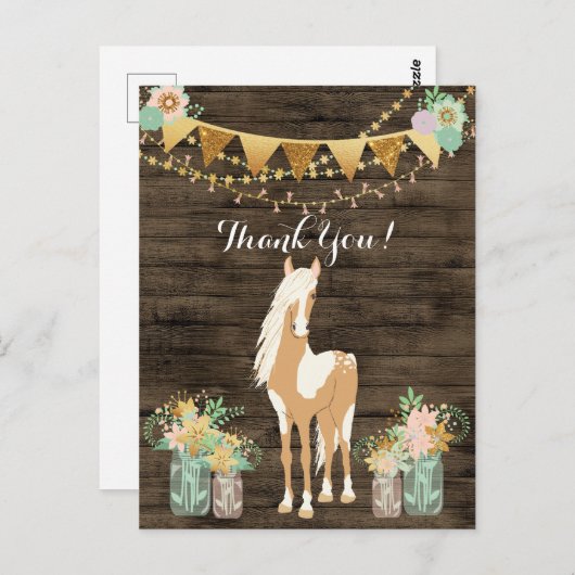 かわいらしい馬および花の素朴な木は感謝していしています ポストカード (正面/裏面)