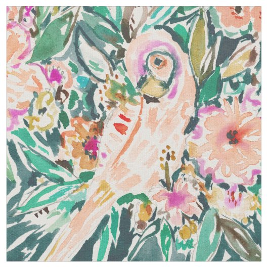 かわいらしい鳥の花のオウムの水彩画 ファブリック (クローズアップ)