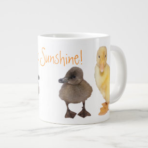 かわいらしい黄色と灰色のアヒルの写真 ジャンボコーヒーマグカップ