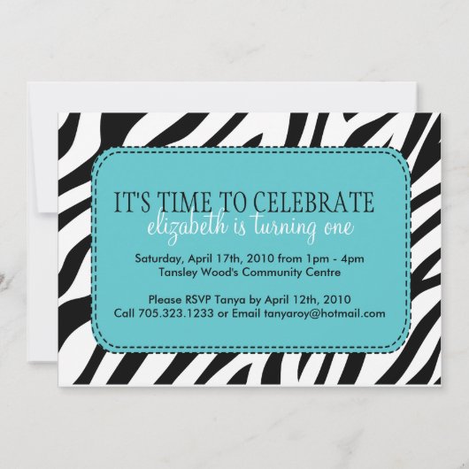 かわいらしい黒およびティール(緑がかった色)の誕生日のパーティの招待状 招待状 (裏面)