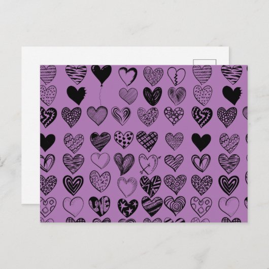 かわいらしい黒ハート落書きスケッチはがき ポストカード (正面/裏面)