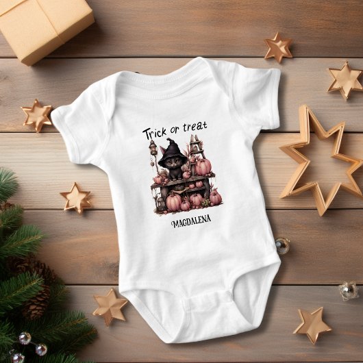 かわいらしい黒猫ハロウィーン ベビーボディスーツ