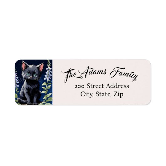 かわいらしい黒猫差出人住所ラベル ラベル (正面)