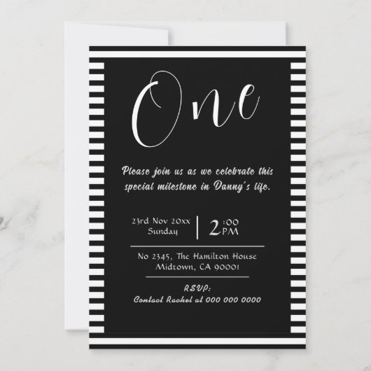 かわいらしい1歳の誕生日フォトモノクロ 招待状 (裏面)