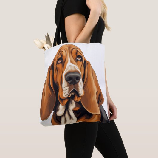 かわいらしい3色のバセットハウンド犬 トートバッグ (クローズアップ)