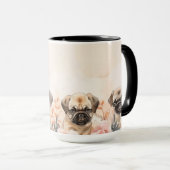 かわいらしい3色の水彩パグ マグカップ (正面右)