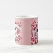 かわいらしい3Dウサギが覗き込むフローラ コーヒーマグカップ (中央)