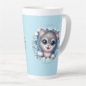 かわいらしい3Dキャットピーキングスルーフローラウォールデザイン カフェラテマグ (右アングル)