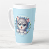 かわいらしい3Dキャットピーキングスルーフローラウォールデザイン カフェラテマグ (左アングル)