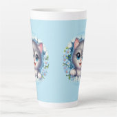 かわいらしい3Dキャットピーキングスルーフローラウォールデザイン カフェラテマグ (正面)