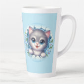 かわいらしい3Dキャットピーキングスルーフローラウォールデザイン カフェラテマグ (右)