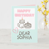かわいらしいCat&Cakeハッピーバースデー カード (黄色い花)