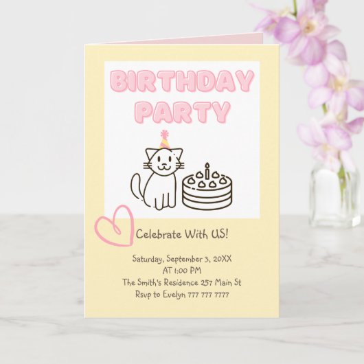 かわいらしいCat&Cake誕生日招待状 カード (蘭)