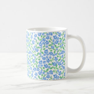 かわいらしいDitsyの青緑の白いタマキビの花 コーヒーマグカップ