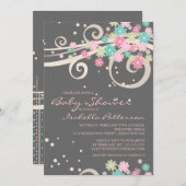 かわいらしいPosyの花の渦巻のベビーシャワーの招待状 招待状 (正面/裏面)