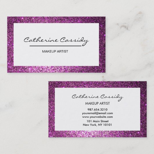 かわいらしいPurpleGlitterの輝きのボーダー、メーキャップアーティスト 名刺 (正面/裏面)