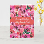 かわいらしおばさんの誕生日にピンクの花 カード (黄色い花)