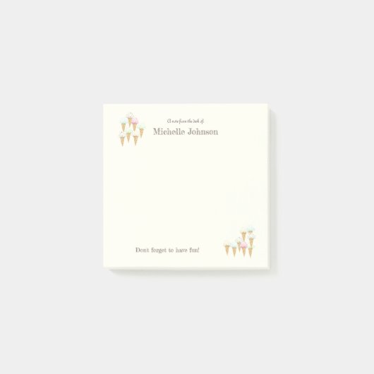 かわいらしおもしろいパーソナライズされたアイスクリーム接着パッド ポストイット (正面)