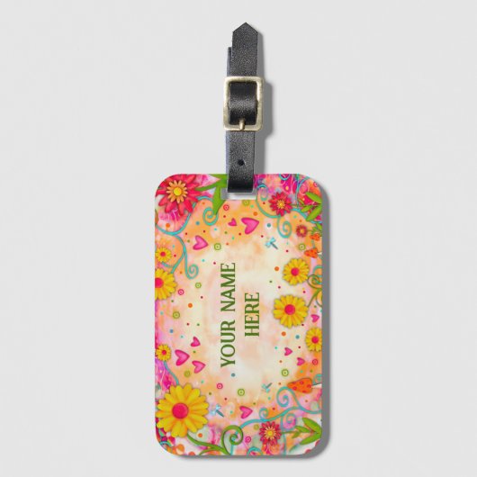 かわいらしおもしろいフローラカスタマイズ ラゲッジタグ (正面縦)